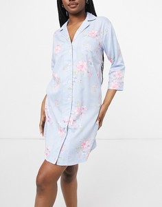 Синяя пижама в клетку с атласной отделкой воротника Lauren by Ralph Lauren-Голубой