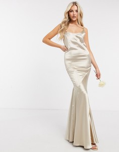Атласное платье макси с пуговицами на спине ASOS DESIGN Bridesmaid-Бежевый