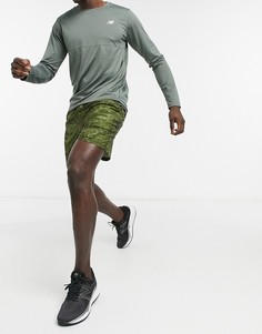 Шорты длиной 7 дюймов с камуфляжным принтом New Balance Running Tenacity-Зеленый цвет
