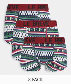 Набор из трех боксеров-брифов с праздничным принтом Le Breve-Многоцветный