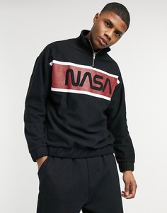 Черный oversized-свитшот из плотного флиса с воротником на молнии и вставкой с принтом "NASA" ASOS DESIGN-Темно-синий