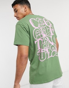 Зеленая футболка с большим графическим принтом на спинке Crooked Tongues-Зеленый цвет