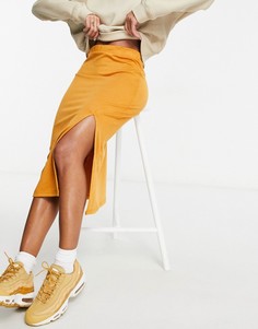 Трикотажная юбка миди золотисто-коричневого цвета с разрезом Unique21-Коричневый цвет