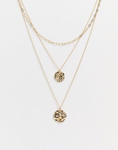 Многослойное золотистое ожерелье с чеканной подвеской Pieces-Золотистый