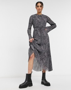 Серое плиссированное платье макси из переработанных материалов с «мраморным» принтом & Other Stories-Серый
