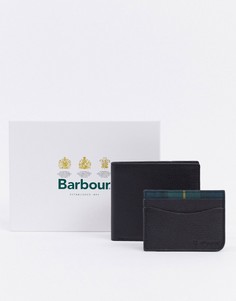 Подарочный набор Barbour из кожаного кошелька и визитницы черного цвета с отделкой в клетку тартан-Черный