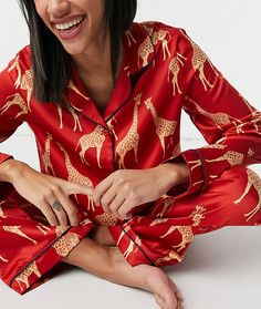 Красная пижама с рубашкой и брюками с принтом жирафов Chelsea Peers-Красный
