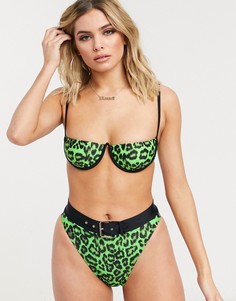 Зеленый бикини-топ на косточках с леопардовым принтом Jaded London-Зеленый цвет