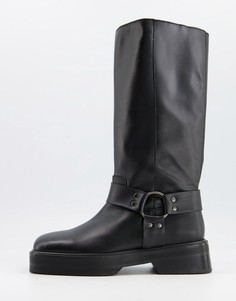 Высокие кожаные сапоги премиум-класса черного цвета с ремешками ASOS DESIGN Chilli-Черный цвет