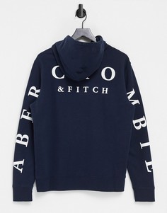 Темно-синий худи с крупным принтом логотипа на груди и рукавах Abercrombie & Fitch