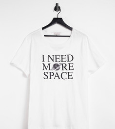 Белая футболка с принтом "Need more space" Only Curve-Белый