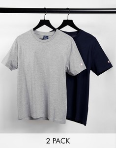 Набор из 2 футболок темно-синего и серого цвета с маленьким логотипом Champion-Темно-синий