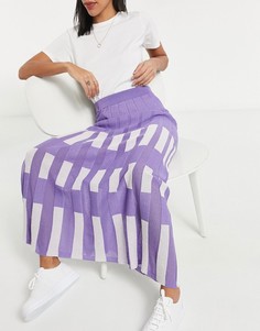 Сиреневая с белым трикотажная юбка миди в стиле колор-блок от комплекта Y.A.S Exclusive-Многоцветный
