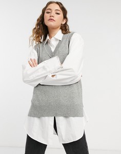 Серый трикотажный жилет с V-образным вырезом New Look