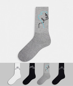 Набор из 4 пар черных носков с принтом Topman-Многоцветный