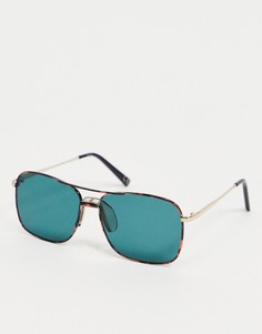 Солнцезащитные очки-авиаторы в золотистой черепаховой оправе с бирюзовыми стеклами ASOS DESIGN-Коричневый цвет