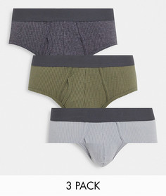 Набор из трех пар трусов в рубчик ASOS Unrvlld Supply-Многоцветный