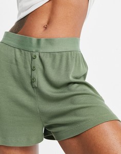 Шорты от пижамы цвета хаки в рубчик с эластичным поясом ASOS DESIGN Выбирай и комбинируй-Зеленый цвет