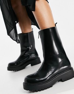 Черные ботинки из искусственной кожи на массивной подошве и молнии Monki Elaine-Черный цвет