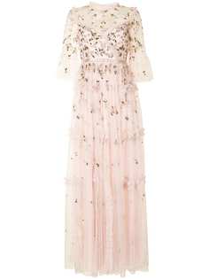 Needle & Thread платье с цветочной аппликацией и вставками из тюля