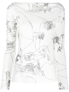 Emilio Pucci топ с принтом Scorci Fiorentini и вырезом-лодочкой