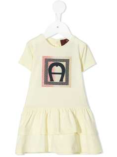 Aigner Kids ярусное платье-футболка с блестящим логотипом