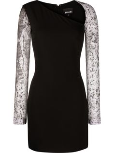 Just Cavalli платье со змеиным принтом и сетчатыми рукавами