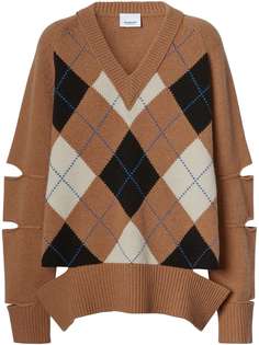 Burberry джемпер с узором аргайл и вырезами