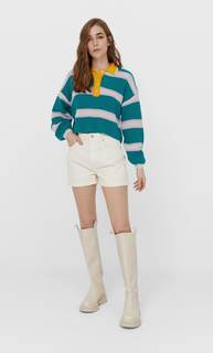 Stradivarius Шорты Mom Fit Женская Коллекция Ванильный 36
