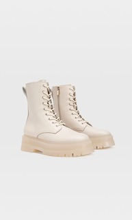 Stradivarius Ботинки На Плоской Подошве Со Шнуровкой Женская Коллекция Белый 37