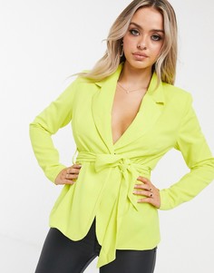 Пиджак лаймового цвета с поясом Unique21-Желтый