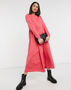 Розовое платье-свитшот миди с присборенной юбкой Urban Threads-Розовый цвет