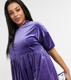 Велюровое платье мини с присборенной юбкой синего цвета Urban Threads Curve-Фиолетовый цвет