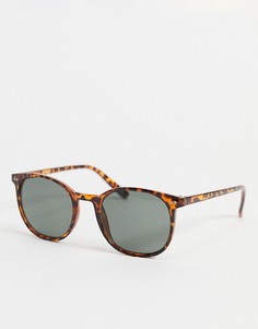 Круглые солнцезащитные очки в тонкой черепаховой оправе ASOS DESIGN-Коричневый цвет