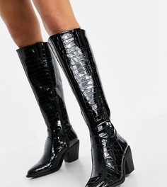 Черные высокие сапоги в стиле вестерн для широкой стопы Glamorous-Черный цвет