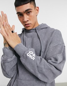 Oversized-худи с эффектом кислотной стирки ASOS 4505-Серый