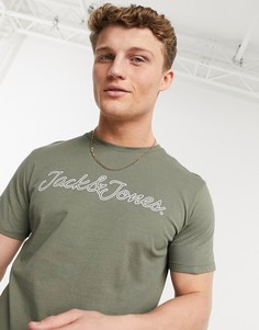 Футболка светло-оливкового цвета с логотипом на груди Jack & Jones-Зеленый цвет