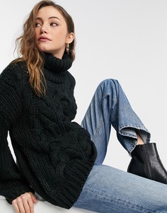 Черный вязаный джемпер с круглым вырезом и узором «косы» NA-KD-Черный цвет