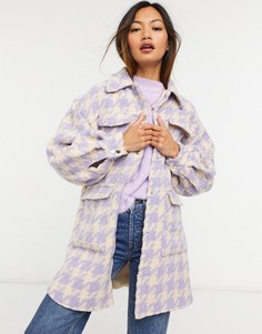 Куртка-рубашка в стиле oversized с кнопками спереди в пастельную сиреневую «гусиную лапку» Y.A.S-Фиолетовый цвет