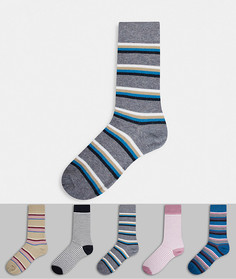 Набор из пяти пар носков синего цвета с полосками пастельных оттенков Burton Menswear-Голубой