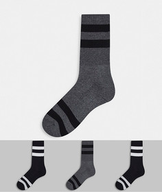 Набор из 3 пар черных носков до лодыжки в полоску Burton Menswear-Черный цвет