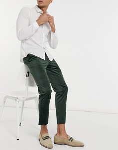 Вельветовые зауженные и укороченные брюки Gianni Feraud-Зеленый цвет