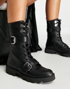 Черные ботинки на шнуровке с пряжками schuh Athens-Черный цвет