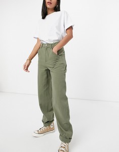 Свободные джоггеры цвета хаки из жатого хлопка ASOS DESIGN-Зеленый цвет