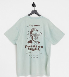 Oversized-футболка с принтом на спине "Positive sight" Crooked Tongues Plus-Голубой