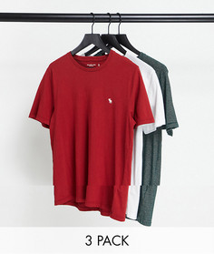 Набор из трех футболок красного, зеленого в полоску и белого цветов с логотипом Abercrombie & Fitch-Многоцветный