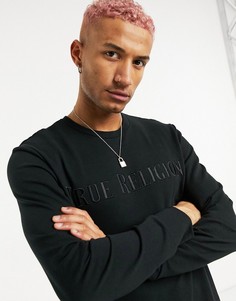 Свитшот с круглым вырезом и вышитой аппликацией True Religion-Черный цвет