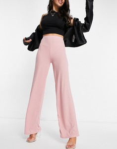 Розоватые базовые брюки с завышенной талией и широкими штанинами Flounce London-Розовый цвет