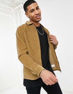 Вельветовая куртка-рубашка навыпуск светло-коричневого цвета на молнии Selected Homme-Коричневый цвет