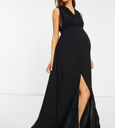 Черное пляжное платье макси из переработанных материалов со сборками ASOS DESIGN Maternity-Черный цвет